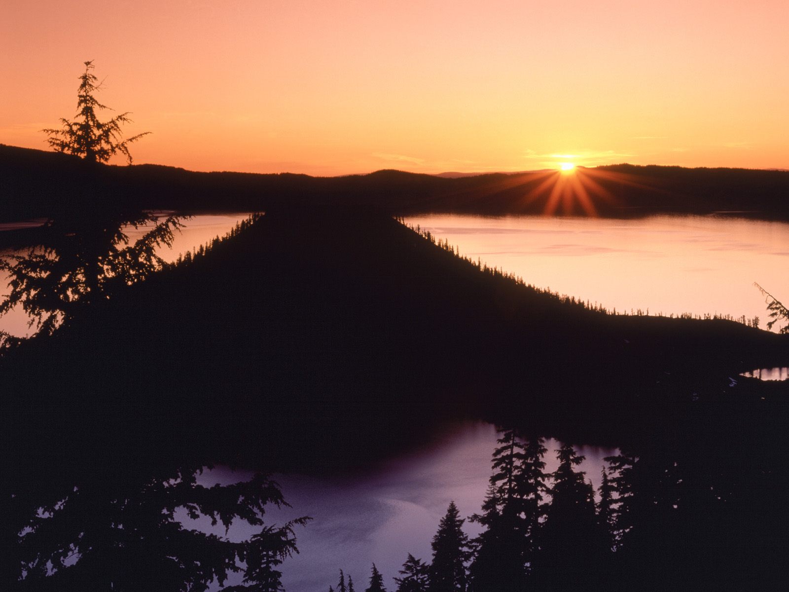 Sunrise on Crater Lake and Wizard Island, Crater